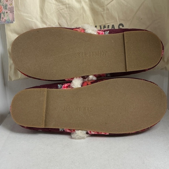 Johnny Was Sweet Bouquet Floral Cozy Shearling Loafer Slippers Burgundy Size 7 - Picture 11 of 13